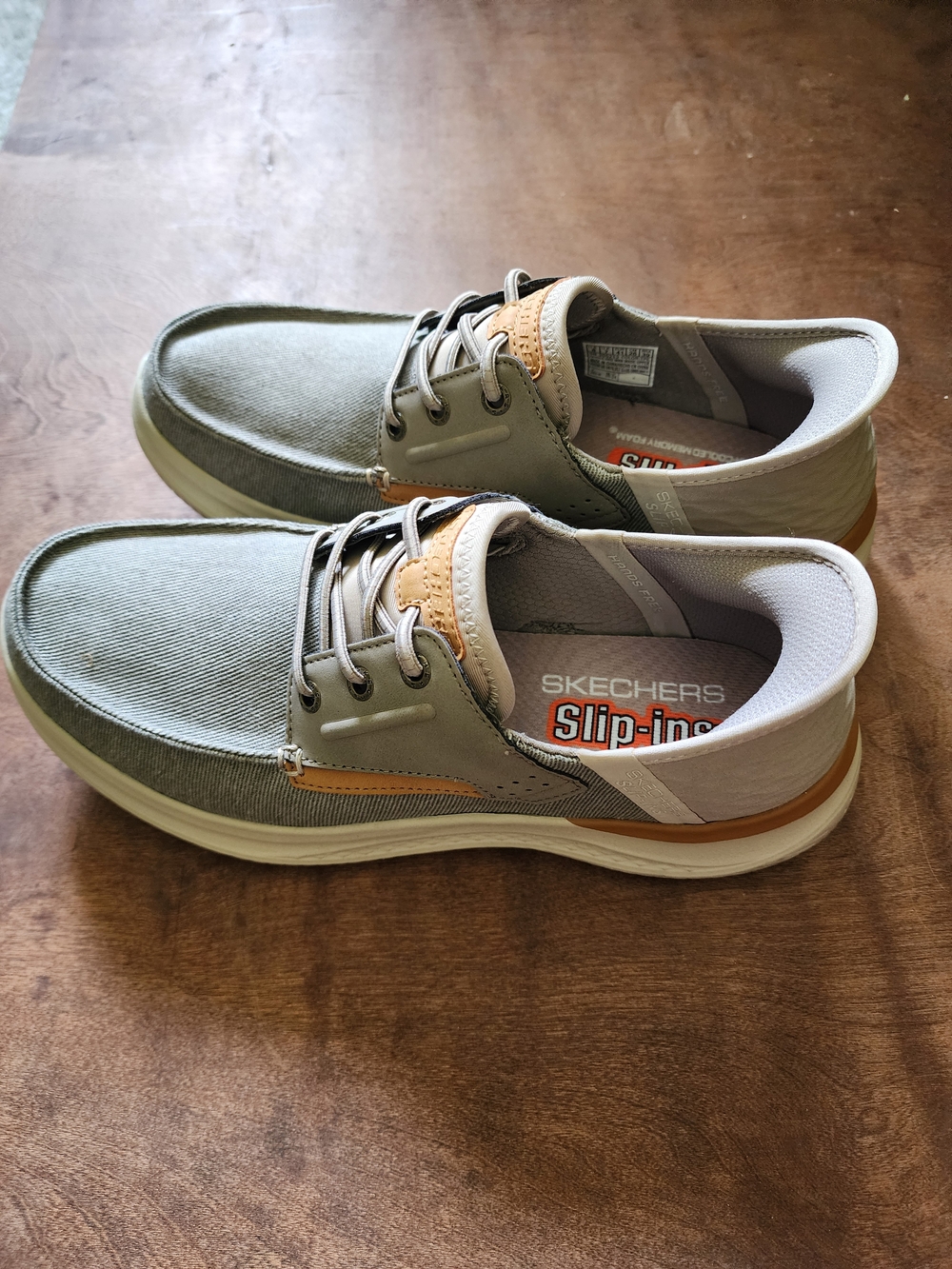 Skechers Men’s Casual Slip-In Canvas Sneakers - Light Gray with Tan Accent